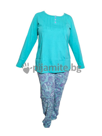 Дамски пижами Пижами дълъг ръкав Българска дамска пижама с обло деколте и копчета 100 % памук  11712